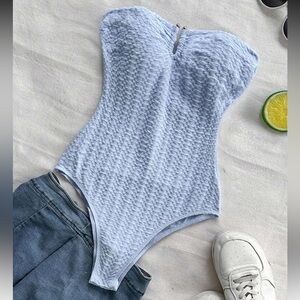 SHEIN Sky Blue Textured Bodysuit